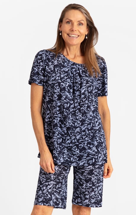 Silk Shorts, Navy Blue Pattern