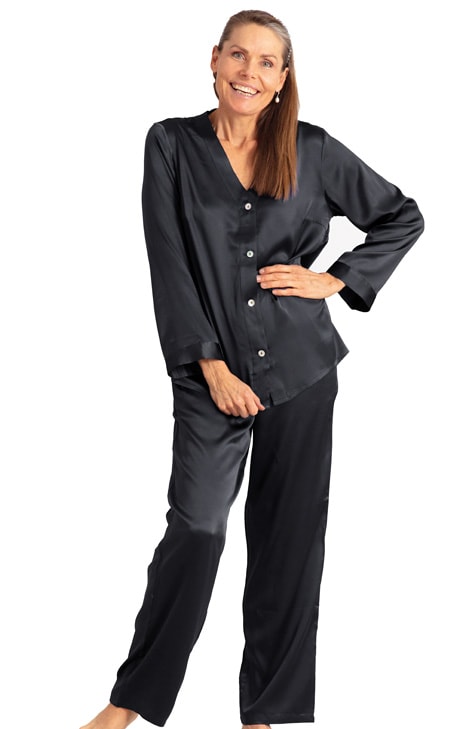 Ladies Satin Pyjamas Black