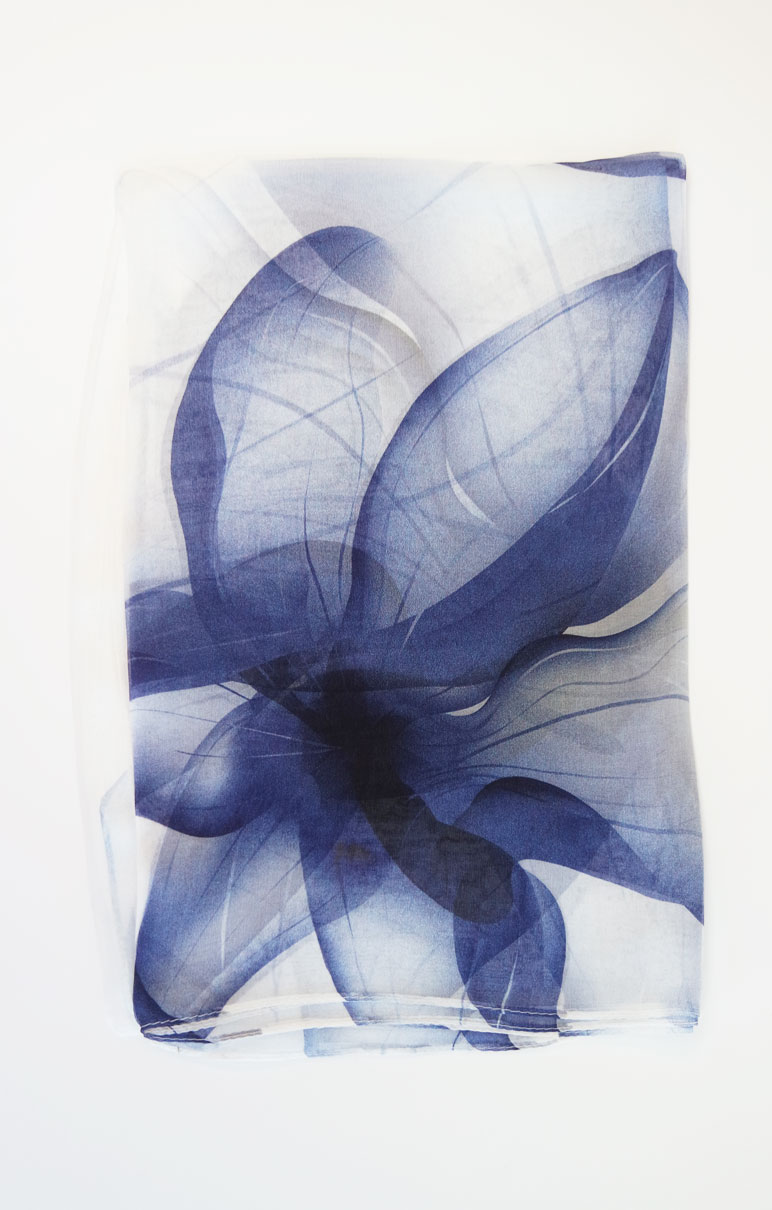 Silk Scarf Chiffon White & Blue