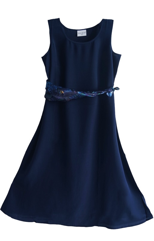 A-line Silk Dress, Navy Blue