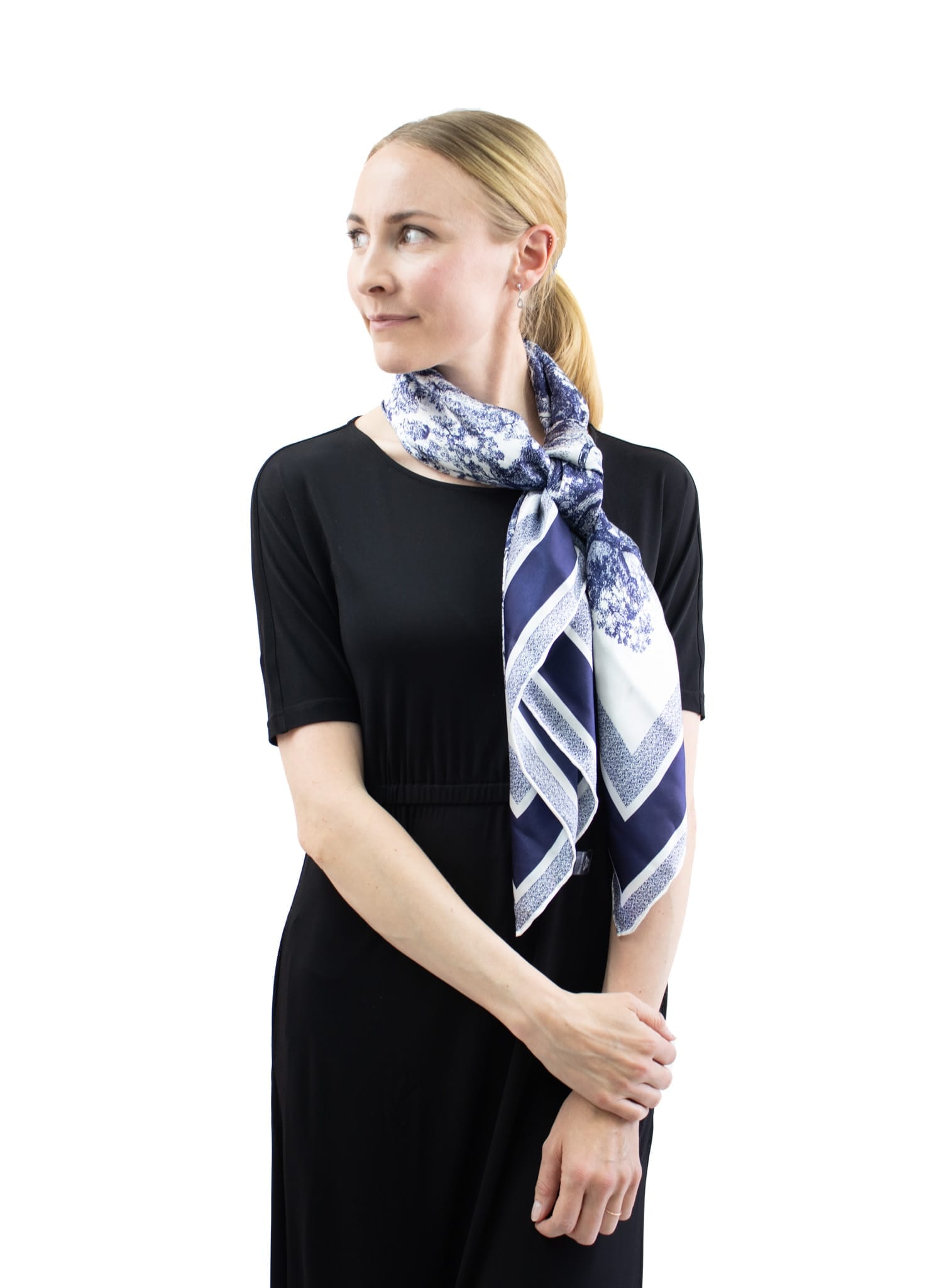 Silk Scarf Navy-whithe