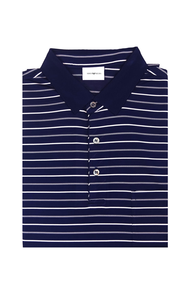 navy blue silk polo shirt