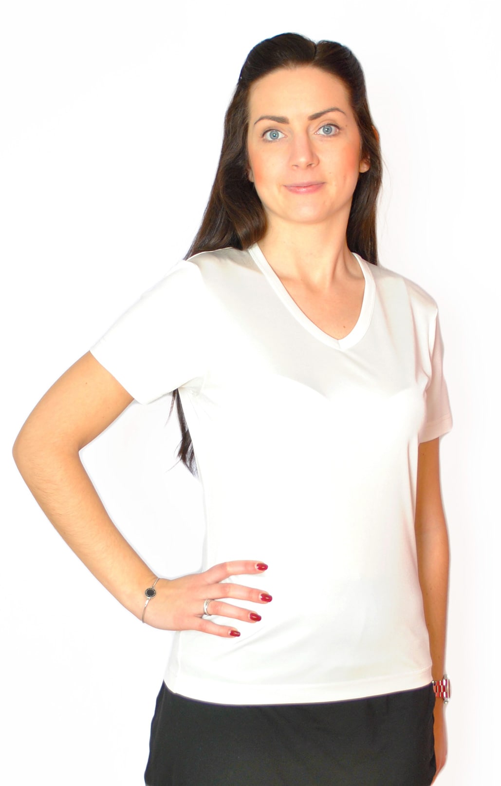 Silk t-shirt white v-neck